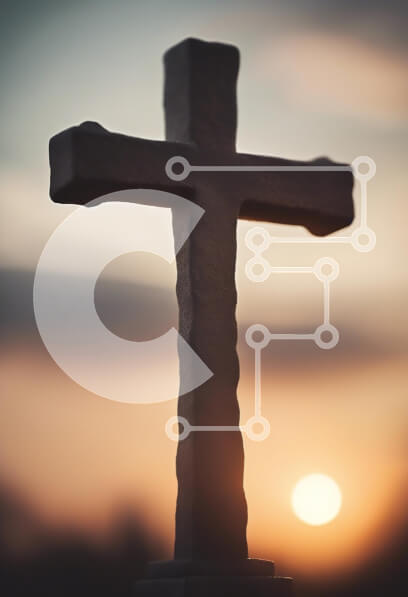 Intra Συλλεκτικό Ξύλινο Παζλ Plywood  4mm - Σιλουέτα ενός σταυρού στο ηλιοβασίλεμα Σε Ξύλινο Κουτί - Διαστάσεις Puzzle: 10x10 cm – 25 κομμάτια