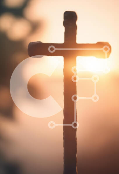 Intra Συλλεκτικό Ξύλινο Παζλ Plywood  4mm - Σιλουέτα ενός σταυρού ενάντια σε ένα ηλιοβασίλεμα Σε Ξύλινο Κουτί - Διαστάσεις Puzzle: 10x10 cm – 25 κομμάτια