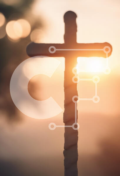 Intra Συλλεκτικό Ξύλινο Παζλ Plywood  4mm - Σκιαγραφημένος σταυρός στο ηλιοβασίλεμα Σε Ξύλινο Κουτί - Διαστάσεις Puzzle: 10x10 cm – 25 κομμάτια