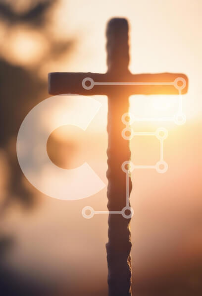 Intra Συλλεκτικό Ξύλινο Παζλ Plywood  4mm - Σιλουέτα ενός σταυρού ενάντια σε ένα ηλιοβασίλεμα Σε Ξύλινο Κουτί - Διαστάσεις Puzzle: 10x10 cm – 25 κομμάτια