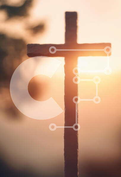 Intra Συλλεκτικό Ξύλινο Παζλ Plywood  4mm - Σιλουέτα ενός σταυρού ενάντια στο ηλιοβασίλεμα Σε Ξύλινο Κουτί - Διαστάσεις Puzzle: 10x10 cm – 25 κομμάτια