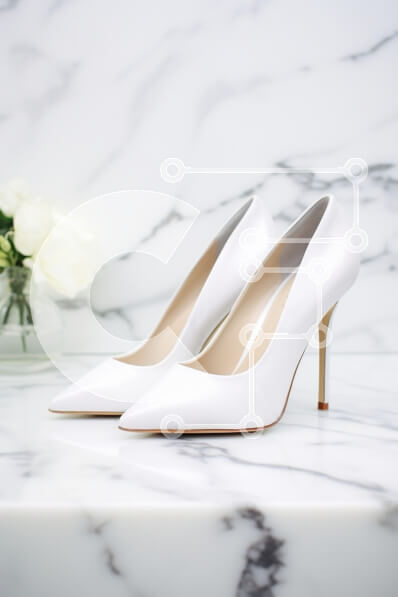 Intra Συλλεκτικό Ξύλινο Παζλ Plywood  4mm - Κομψά λευκά ψηλοτάκουνα παπούτσια σε μαρμάρινη επιφάνεια Σε Ξύλινο Κουτί - Διαστάσεις Puzzle: 10x10 cm – 25 κομμάτια