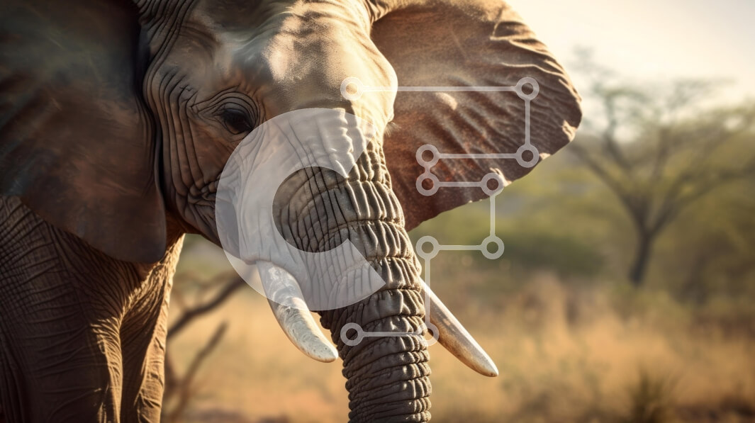 Σετ των 2 Intra Συλλεκτικό Ξύλινο Παζλ Plywood  4mm - Κοντινό πλάνο ενός ελέφαντα στο φυσικό βιότοπο Σε Ξύλινο Κουτί - Διαστάσεις: 10x10 cm – 25 κομμάτια