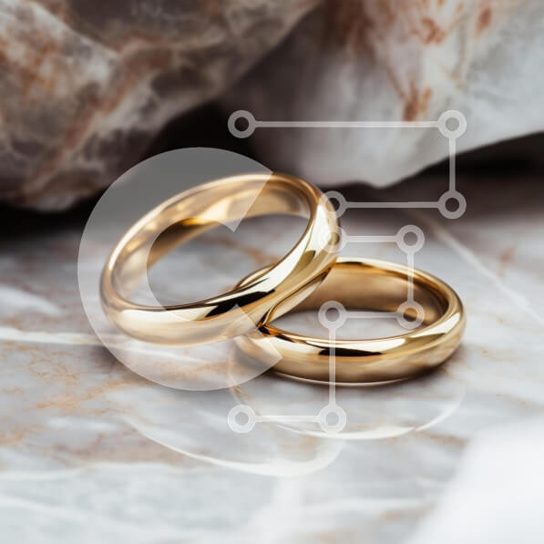 Intra Συλλεκτικό Ξύλινο Παζλ Plywood  4mm - Κομψές χρυσές βέρες σε μαρμάρινη επιφάνεια Σε Ξύλινο Κουτί - Διαστάσεις: 10x10 cm – 25 κομμάτια