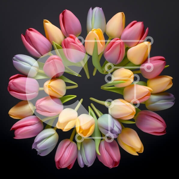 Intra Συλλεκτικό Ξύλινο Παζλ Plywood  4mm - Πολύχρωμη διάταξη τουλίπας σε σκούρο φόντο Σε Ξύλινο Κουτί - Διαστάσεις: 10x10 cm – 25 κομμάτια