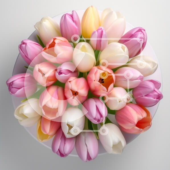 Σετ των 2 Intra Συλλεκτικό Ξύλινο Παζλ Plywood  4mm - Ζωντανό μπουκέτο τουλίπας σε στρογγυλό βάζο Σε Ξύλινο Κουτί - Διαστάσεις: 10x10 cm – 25 κομμάτια