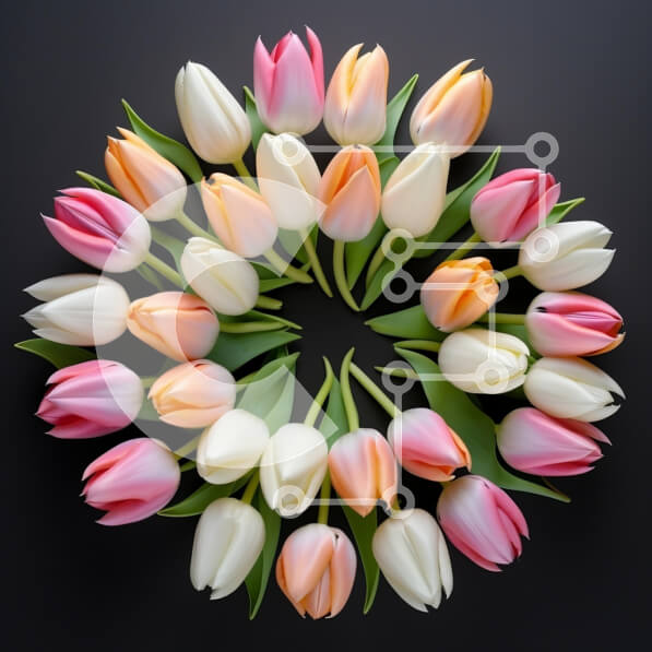 Intra Συλλεκτικό Ξύλινο Παζλ Plywood  4mm - Κυκλική διάταξη τουλίπες σε σκούρο φόντο Σε Ξύλινο Κουτί - Διαστάσεις: 10x10 cm – 25 κομμάτια