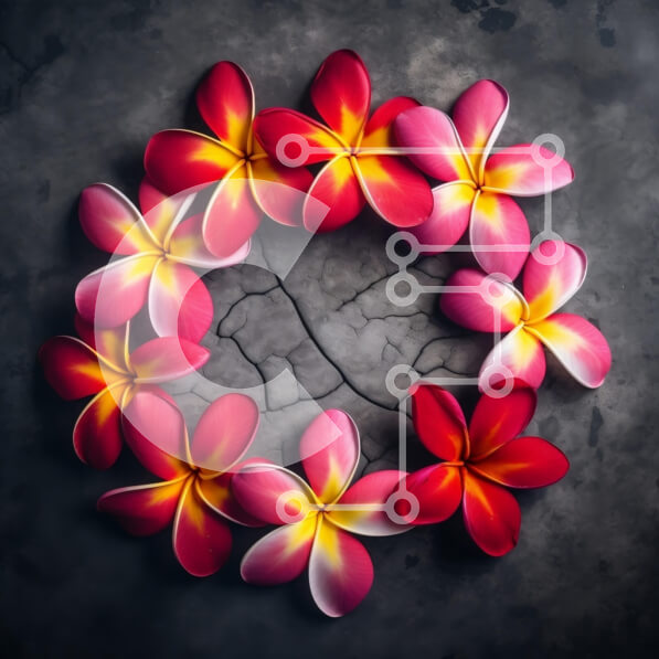 Σετ των 2 Intra Συλλεκτικό Ξύλινο Παζλ Plywood  4mm - Πολύχρωμα λουλούδια Plumeria σε κυκλική διάταξη Σε Ξύλινο Κουτί - Διαστάσεις: 10x10 cm – 25 κομμάτια