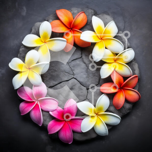 Σετ των 2 Intra Συλλεκτικό Ξύλινο Παζλ Plywood  4mm - Κυκλική διάταξη λουλουδιών Plumeria σε σκοτεινή πέτρα Σε Ξύλινο Κουτί - Διαστάσεις: 10x10 cm – 25 κομμάτια