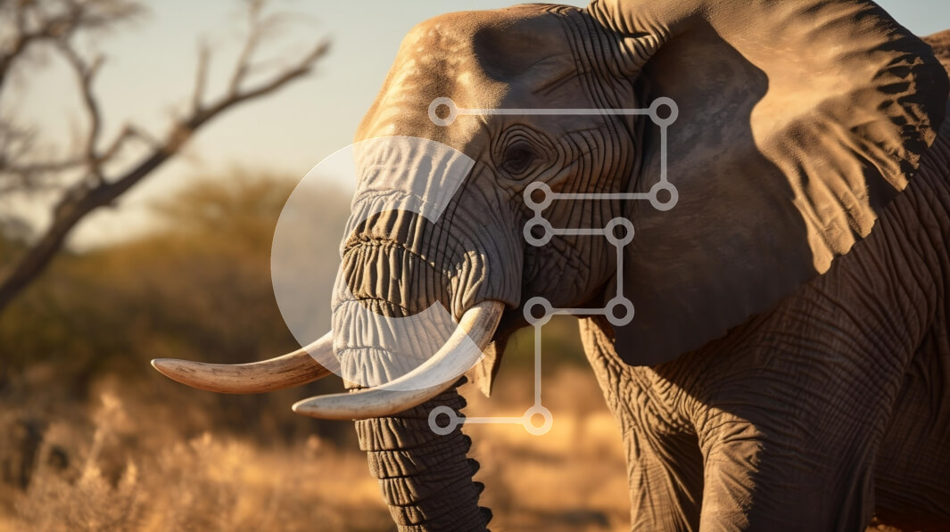 Intra Συλλεκτικό Ξύλινο Παζλ Plywood  4mm - Ελέφαντας σε φυσικό βιότοπο κατά τη διάρκεια της Χρυσής Ώρας Σε Ξύλινο Κουτί - Διαστάσεις: 10x10 cm – 25 κομμάτια