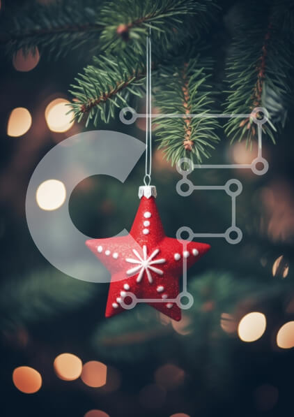 Intra Συλλεκτικό Ξύλινο Παζλ Plywood  4mm - Στολίδι κόκκινου αστεριού σε ένα χριστουγεννιάτικο δέντρο Σε Ξύλινο Κουτί - Διαστάσεις: 10x10 cm – 25 κομμάτια