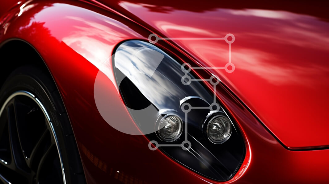 Intra Συλλεκτικό Ξύλινο Παζλ Plywood  4mm - Κοντινό πλάνο ενός κομψού κόκκινου αυτοκινήτου Σε Ξύλινο Κουτί - Διαστάσεις Puzzle: 10x10 cm – 25 κομμάτια