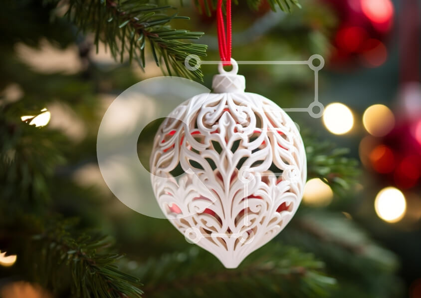 Intra Συλλεκτικό Ξύλινο Παζλ Plywood  4mm - Κομψό λευκό χριστουγεννιάτικο στολίδι σε πεύκο Σε Ξύλινο Κουτί - Διαστάσεις: 10x10 cm – 25 κομμάτια