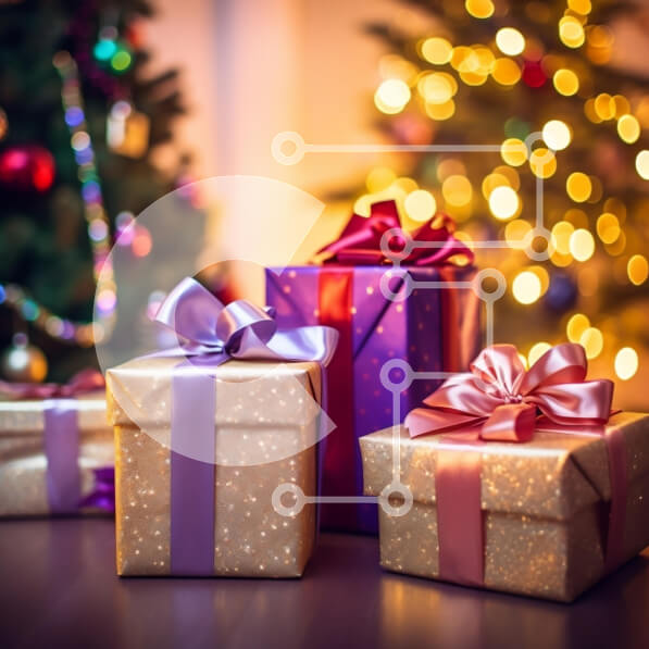 Intra Συλλεκτικό Ξύλινο Παζλ Plywood  4mm - Εορταστικά τυλιγμένα δώρα κάτω από ένα χριστουγεννιάτικο δέντρο Σε Ξύλινο Κουτί - Διαστάσεις: 10x10 cm – 25 κομμάτια