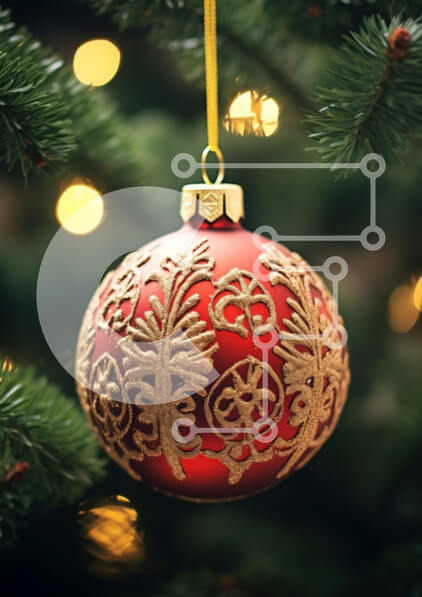 Intra Συλλεκτικό Ξύλινο Παζλ Plywood  4mm - Κόκκινο χριστουγεννιάτικο στολίδι στο πεύκο Σε Ξύλινο Κουτί - Διαστάσεις: 10x10 cm – 25 κομμάτια