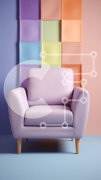 Intra Συλλεκτικό Ξύλινο Παζλ Plywood  4mm - Μοντέρνα πολυθρόνα λεβάντας με παστέλ τοίχο Σε Ξύλινο Κουτί - Διαστάσεις Puzzle: 10x10 cm – 25 κομμάτια