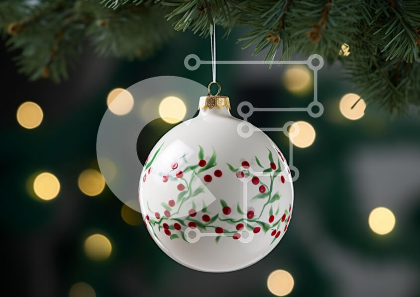 Intra Συλλεκτικό Ξύλινο Παζλ Plywood  4mm - Χριστουγεννιάτικο στολίδι σε κλαδί πεύκου Σε Ξύλινο Κουτί - Διαστάσεις: 10x10 cm – 25 κομμάτια