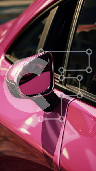 Intra Συλλεκτικό Ξύλινο Παζλ Plywood  4mm - Κοντινό πλάνο ροζ πλαϊνού καθρέφτη αυτοκινήτου και πόρτας Σε Ξύλινο Κουτί - Διαστάσεις Puzzle: 10x10 cm – 25 κομμάτια