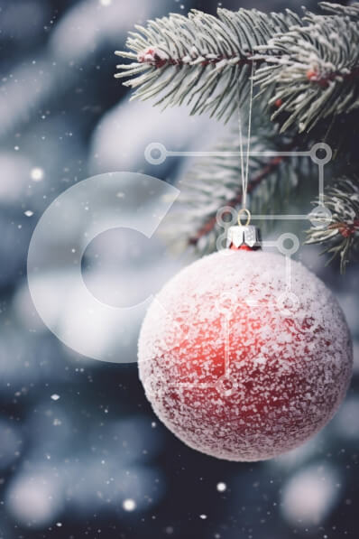 Intra Συλλεκτικό Ξύλινο Παζλ Plywood  4mm - Κόκκινο χριστουγεννιάτικο στολίδι στο χιονισμένο πεύκο Σε Ξύλινο Κουτί - Διαστάσεις: 10x10 cm – 25 κομμάτια