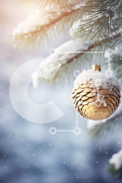 Intra Συλλεκτικό Ξύλινο Παζλ Plywood  4mm - Χρυσό χριστουγεννιάτικο στολίδι σε κλαδί χιονισμένο πεύκο Σε Ξύλινο Κουτί - Διαστάσεις: 10x10 cm – 25 κομμάτια