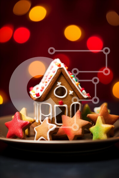 Intra Συλλεκτικό Ξύλινο Παζλ Plywood  4mm - Gingerbread House με μπισκότα σε σχήμα αστεριού σε εορταστικό περιβάλλον Σε Ξύλινο Κουτί - Διαστάσεις: 10x10 cm – 25 κομμάτια