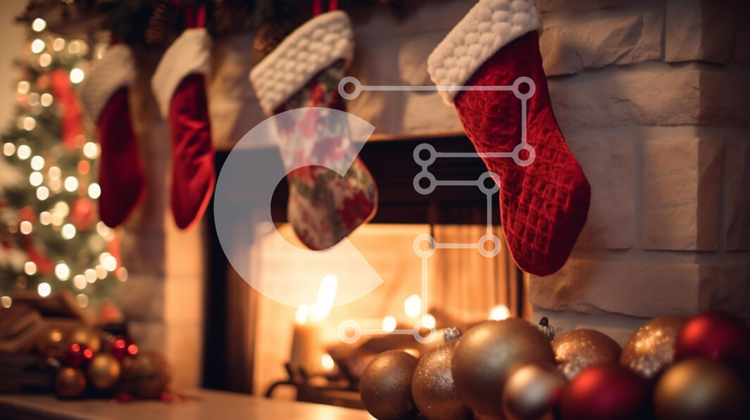 Intra Συλλεκτικό Ξύλινο Παζλ Plywood  4mm - Εορταστική χριστουγεννιάτικη σκηνή με κάλτσες δίπλα στο τζάκι Σε Ξύλινο Κουτί - Διαστάσεις: 10x10 cm – 25 κομμάτια