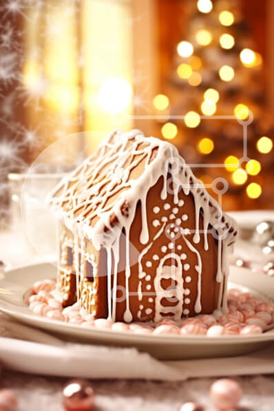 Intra Συλλεκτικό Ξύλινο Παζλ Plywood  4mm - Σπίτι με μελόψωμο με φόντο το χριστουγεννιάτικο δέντρο Σε Ξύλινο Κουτί - Διαστάσεις: 10x10 cm – 25 κομμάτια