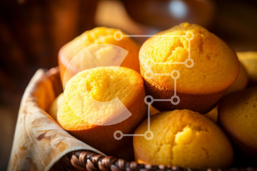 Σετ των 2 Intra Συλλεκτικό Ξύλινο Παζλ Plywood  4mm - Φρεσκοψημένα Muffins καλαμποκιού σε ένα καλάθι Σε Ξύλινο Κουτί - Διαστάσεις: 10x10 cm – 25 κομμάτια