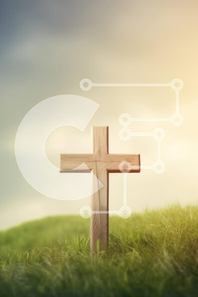 Intra Συλλεκτικό Ξύλινο Παζλ Plywood  4mm - Ξύλινος σταυρός σε έναν χορταριασμένο λόφο στο ηλιοβασίλεμα Σε Ξύλινο Κουτί - Διαστάσεις Puzzle: 10x10 cm – 25 κομμάτια