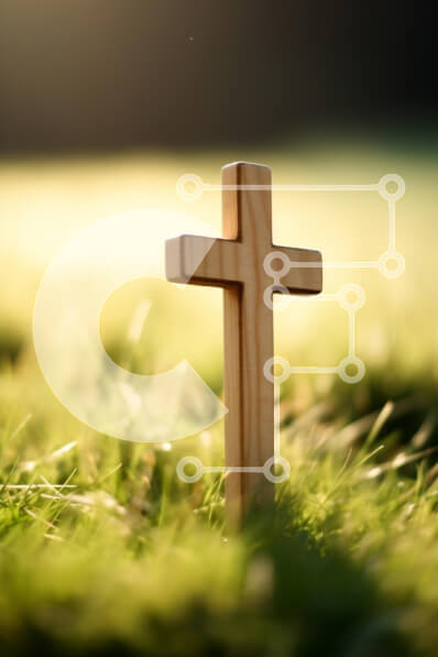 Intra Συλλεκτικό Ξύλινο Παζλ Plywood  4mm - Ξύλινος σταυρός σε ένα γαλήνιο χορτάρι Σε Ξύλινο Κουτί - Διαστάσεις Puzzle: 10x10 cm – 25 κομμάτια