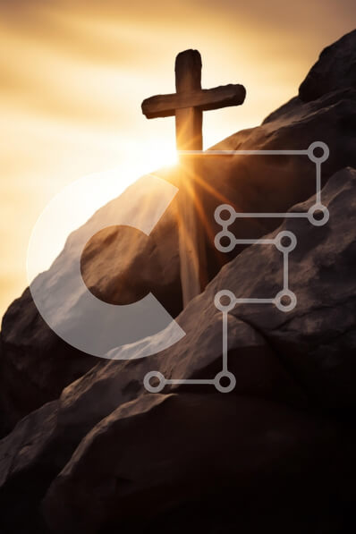 Intra Συλλεκτικό Ξύλινο Παζλ Plywood  4mm - Ξύλινος σταυρός στη βραχώδη προεξοχή στο ηλιοβασίλεμα Σε Ξύλινο Κουτί - Διαστάσεις Puzzle: 10x10 cm – 25 κομμάτια