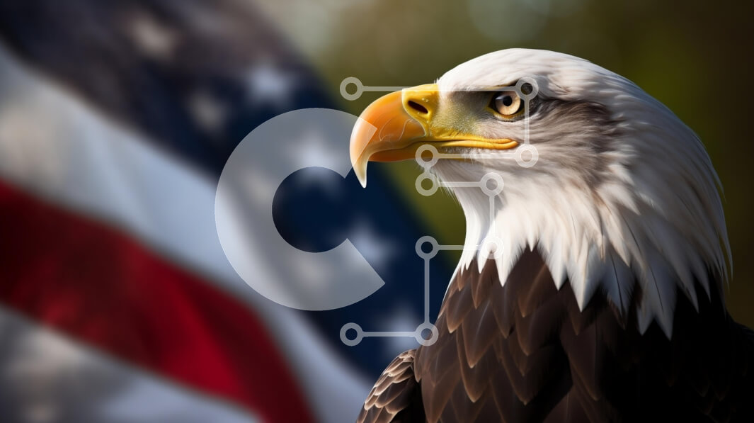 Σετ των 2 Intra Συλλεκτικό Ξύλινο Παζλ Plywood  4mm - Πορτρέτο φαλακρού αετού με φόντο αμερικανικής σημαίας Σε Ξύλινο Κουτί - Διαστάσεις: 10x10 cm – 25 κομμάτια