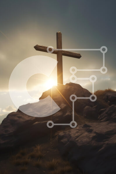 Intra Συλλεκτικό Ξύλινο Παζλ Plywood  4mm - Ξύλινος σταυρός σε βραχώδες έδαφος με το φως του ήλιου Σε Ξύλινο Κουτί - Διαστάσεις Puzzle: 10x10 cm – 25 κομμάτια