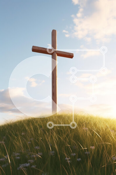 Intra Συλλεκτικό Ξύλινο Παζλ Plywood  4mm - Ξύλινος σταυρός σε λόφο με μπλε ουρανό Σε Ξύλινο Κουτί - Διαστάσεις Puzzle: 10x10 cm – 25 κομμάτια