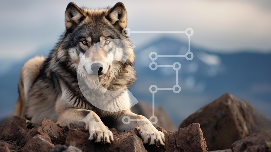 Intra Συλλεκτικό Ξύλινο Παζλ Plywood  4mm - Μεγαλοπρεπής λύκος που αναπαύεται στους βράχους Σε Ξύλινο Κουτί - Διαστάσεις: 10x10 cm – 25 κομμάτια