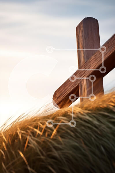 Intra Συλλεκτικό Ξύλινο Παζλ Plywood  4mm - Ξύλινος σταυρός σε χωράφι με γρασίδι Σε Ξύλινο Κουτί - Διαστάσεις Puzzle: 10x10 cm – 25 κομμάτια