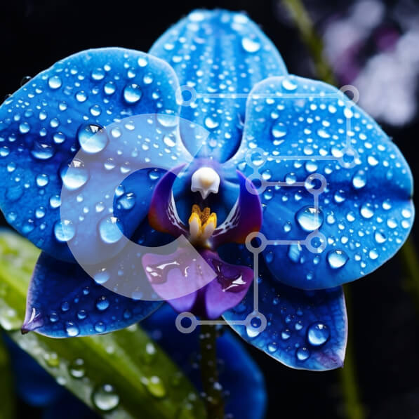Intra Συλλεκτικό Ξύλινο Παζλ Plywood  4mm - Ζωντανή μπλε ορχιδέα με σταγονίδια νερού Σε Ξύλινο Κουτί - Διαστάσεις: 10x10 cm – 25 κομμάτια