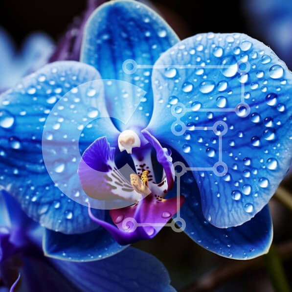 Σετ των 2 Intra Συλλεκτικό Ξύλινο Παζλ Plywood  4mm - Μπλε λουλούδι ορχιδέας με σταγονίδια νερού Σε Ξύλινο Κουτί - Διαστάσεις: 10x10 cm – 25 κομμάτια