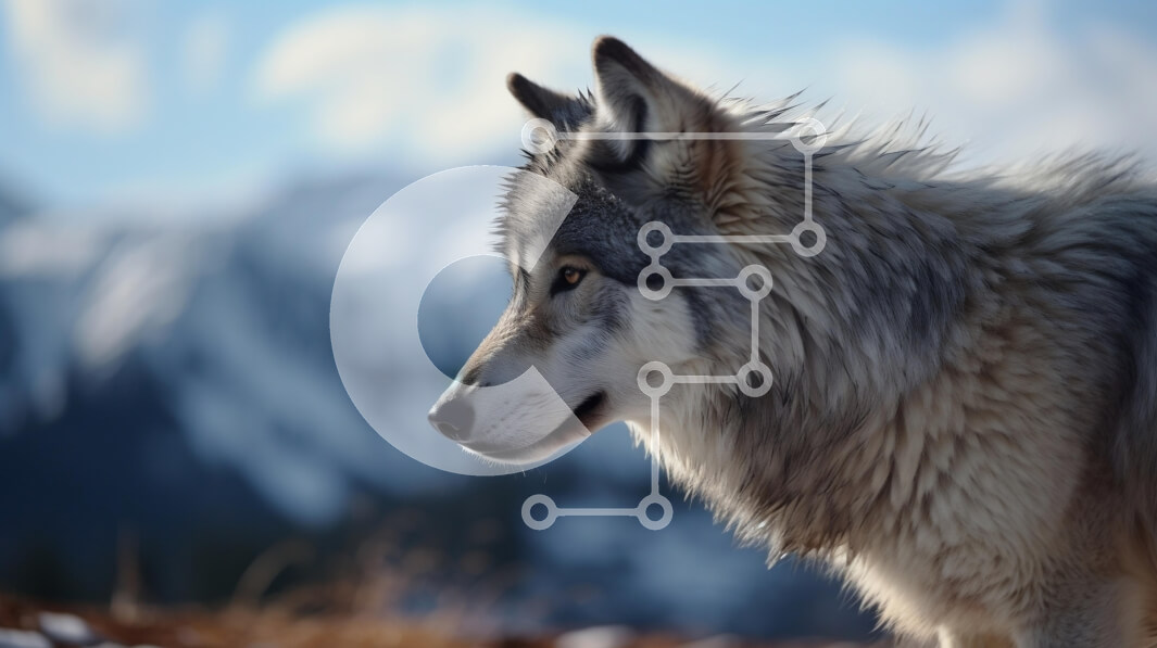 Σετ των 2 Intra Συλλεκτικό Ξύλινο Παζλ Plywood  4mm - Λύκος στο προφίλ σε ένα ορεινό φόντο Σε Ξύλινο Κουτί - Διαστάσεις: 10x10 cm – 25 κομμάτια