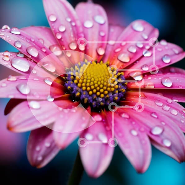 Intra Συλλεκτικό Ξύλινο Παζλ Plywood  4mm - Κοντινό πλάνο ενός πολύχρωμα ζωντανού λουλουδιού με σταγονίδια νερού Σε Ξύλινο Κουτί - Διαστάσεις: 10x10 cm – 25 κομμάτια