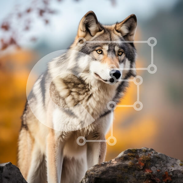 Intra Συλλεκτικό Ξύλινο Παζλ Plywood  4mm - Majestic Wolf σε φθινοπωρινό σκηνικό Σε Ξύλινο Κουτί - Διαστάσεις: 10x10 cm – 25 κομμάτια