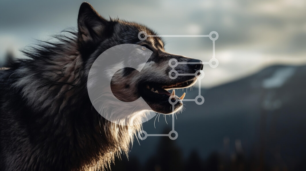 Intra Συλλεκτικό Ξύλινο Παζλ Plywood  4mm - Άποψη προφίλ ενός λύκου ενάντια σε ένα κυκλοθυμικό τοπίο Σε Ξύλινο Κουτί - Διαστάσεις: 10x10 cm – 25 κομμάτια