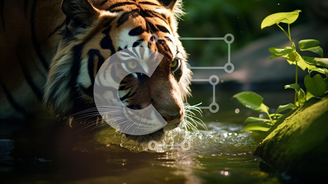 Σετ των 2 Intra Συλλεκτικό Ξύλινο Παζλ Plywood  4mm - Majestic Tiger κοντά στο νερό Σε Ξύλινο Κουτί - Διαστάσεις: 10x10 cm – 25 κομμάτια