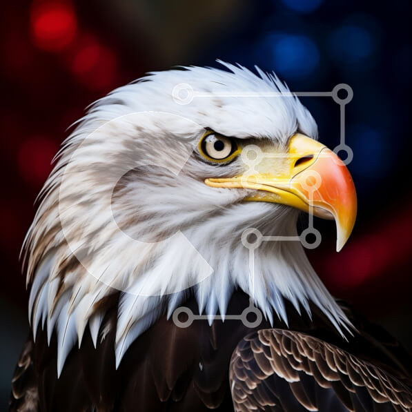 Intra Συλλεκτικό Ξύλινο Παζλ Plywood  4mm - Μεγαλοπρεπής φαλακρός αετός με κόκκινο και μπλε φόντο Σε Ξύλινο Κουτί - Διαστάσεις: 10x10 cm – 25 κομμάτια