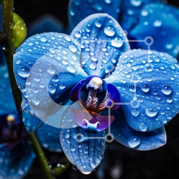 Σετ των 2 Intra Συλλεκτικό Ξύλινο Παζλ Plywood  4mm - Κοντινό πλάνο μιας μπλε ορχιδέας με σταγονίδια νερού Σε Ξύλινο Κουτί - Διαστάσεις: 10x10 cm – 25 κομμάτια