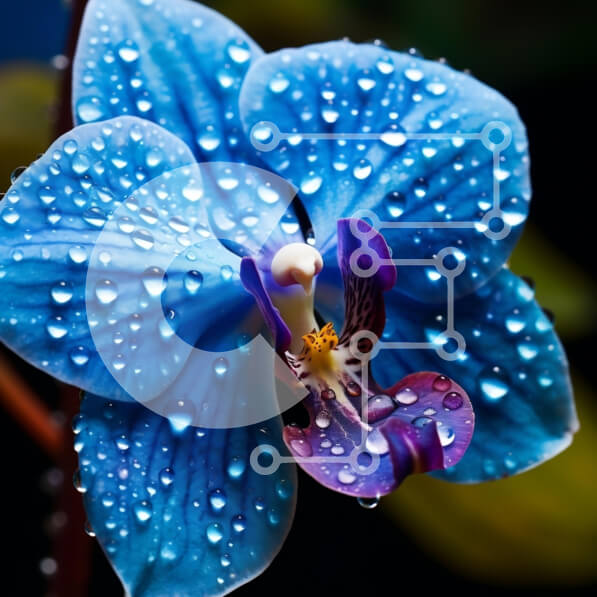 Σετ των 2 Intra Συλλεκτικό Ξύλινο Παζλ Plywood  4mm - Κοντινό πλάνο ενός μπλε λουλουδιού ορχιδέας με σταγονίδια νερού Σε Ξύλινο Κουτί - Διαστάσεις: 10x10 cm – 25 κομμάτια