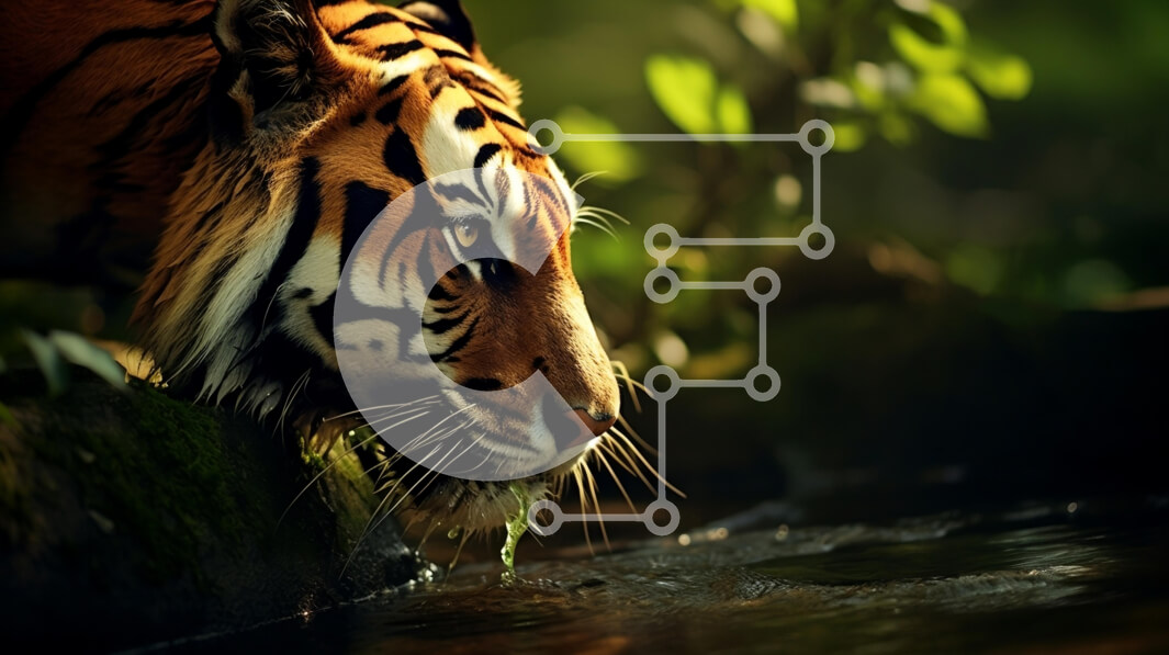 Intra Συλλεκτικό Ξύλινο Παζλ Plywood  4mm - Τίγρη που σκύβει δίπλα στο νερό Σε Ξύλινο Κουτί - Διαστάσεις: 10x10 cm – 25 κομμάτια