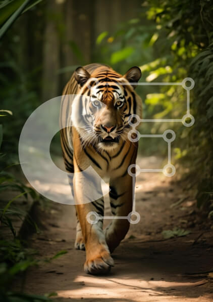 Σετ των 2 Intra Συλλεκτικό Ξύλινο Παζλ Plywood  4mm - Majestic Tiger που περπατά μέσα στο δάσος Σε Ξύλινο Κουτί - Διαστάσεις: 10x10 cm – 25 κομμάτια