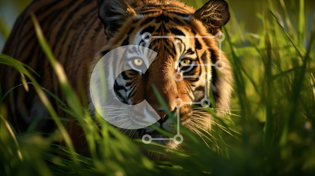 Intra Συλλεκτικό Ξύλινο Παζλ Plywood  4mm - Τίγρης στο ψηλό γρασίδι Σε Ξύλινο Κουτί - Διαστάσεις: 10x10 cm – 25 κομμάτια