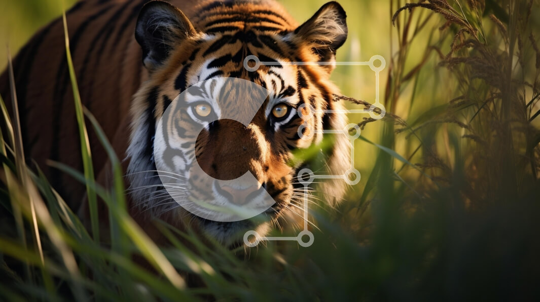 Σετ των 2 Intra Συλλεκτικό Ξύλινο Παζλ Plywood  4mm - Κοντινό πλάνο μιας τίγρης στην άγρια ​​φύση Σε Ξύλινο Κουτί - Διαστάσεις: 10x10 cm – 25 κομμάτια